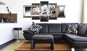 Obraz - Orchidejová a zenová zahrada - hnědá 100x50