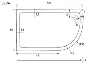 NOTRE AS-L ROCKY 100x80 ČERNÝ Sprchový box asymetrický - levé provedení