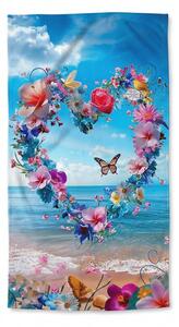 Rychleschnoucí plážová osuška FLOWER LOVE barevná 70 x 140 cm, 100% mikrovlákno