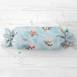 Biante Dětský polštář válec bonbon Sandra SA-651 Psí superhrdinové na ledově modrém 15x40 cm