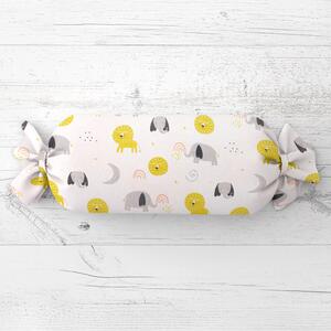 Biante Dětský polštář válec bonbon Sandra SA-649 Sloni a lvi na bílém 15x40 cm