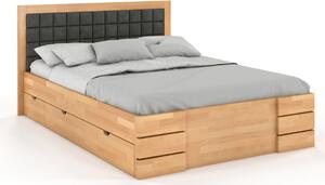Buková zvýšená postel s úložným prostorem Gotland Drawers 200x200, Odstín moření: Buk přírodní, Čalounění: 2315