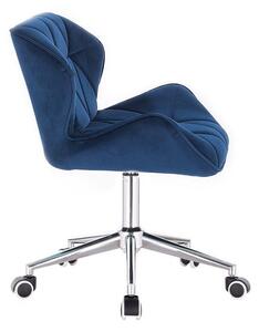 Židle MILANO VELUR na stříbrné podstavě s kolečky - modrá