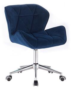 Židle MILANO VELUR na stříbrné podstavě s kolečky - modrá