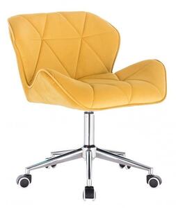 Židle MILANO VELUR na stříbrné podstavě s kolečky - žlutá