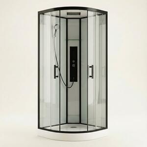 GLASS 90x90x225 Černý Masážní sprchový box čtvrtkruhový