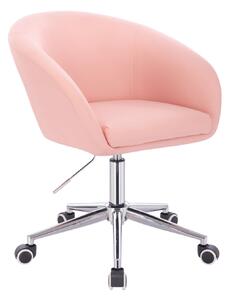 Židle VENICE na stříbrné podstavě s kolečky - růžová