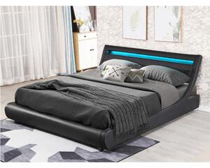 Manželská postel s RGB LED osvětlením, černá, 160x200, FELINA