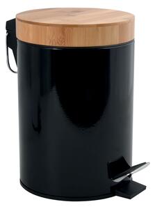 MSV pedálový odpadkový koš AZA, černá ocel, bambusové víko, 3 L