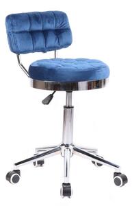Židle VIGO VELUR na stříbrné základně s kolečky - modrá