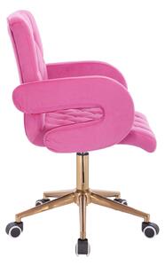 Židle BOSTON VELUR na zlaté podstavě s kolečky - růžová