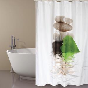 MSV sprchový závěs LINGGA, obrázkový motiv, bílý, 180 x 200 cm, polyester