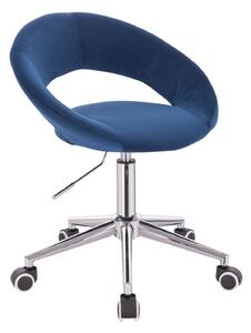 Židle NAPOLI VELUR na stříbrné podstavě s kolečky - modrá