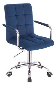 Židle VERONA VELUR na stříbrné podstavě s kolečky - modrá