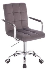 Židle VERONA VELUR na stříbrné podstavě s kolečky - tmavě šedá