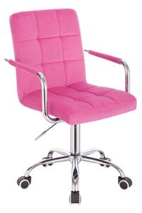 Židle VERONA VELUR na stříbrné podstavě s kolečky - růžová