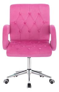 Židle BOSTON VELUR na stříbrné podstavě s kolečky - růžová