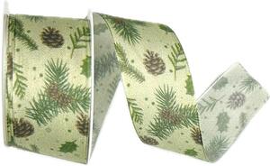 Vánoční bavlněná stuha Pine Whisper – Natural Green zelená 40mm x 2m (13,-Kč/m)