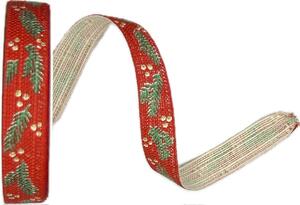 Stuha vánoční HOLLY CHARM RED červená 15mm x 4m (7,-Kč/m)