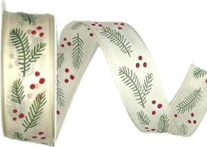 Stuha vánoční Holly Breeze krémová 25mm x 3m (9,-Kč/m)