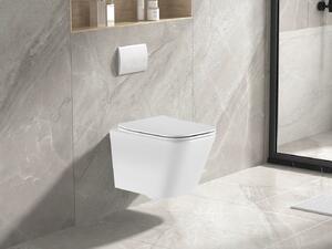 Invena Paros, závěsná WC mísa Rimless 465x350x360 mm + SLIM toaletní sedátko s pomalým zavíráním, bílá lesklá, INV-CE-90-001-W