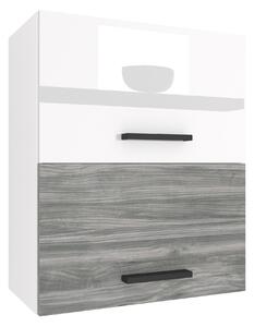 Kuchyňská skříňka Belini horní 60 cm bílý lesk / šedý antracit Glamour Wood INF SGP2-60/1/WT/WGW1/0/B1