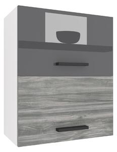 Kuchyňská skříňka Belini horní 60 cm šedý lesk / šedý antracit Glamour Wood INF SGP2-60/1/WT/SDW/0/B1