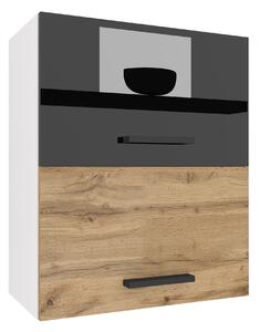 Kuchyňská skříňka Belini horní 60 cm černý lesk / dub wotan INF SGP2-60/1/WT/BDW/0/B1