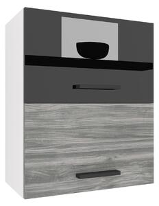 Kuchyňská skříňka Belini horní 60 cm černý lesk / šedý antracit Glamour Wood INF SGP2-60/1/WT/BGW1/0/B1