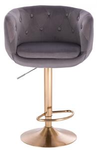 LuxuryForm Barová židle MONTANA VELUR na zlatém talíři - šedá