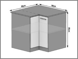 Kuchyňská skříňka Belini spodní rohová 90 cm bílý lesk s pracovní deskou INF SNP90/1/WT/W/0/D