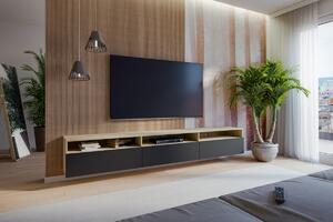 TV stolek Baros 40 s výklenky 270 cm závěsný/stojící - dub artisan / černý mat