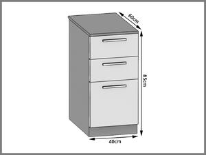 Kuchyňská skříňka Belini spodní se zásuvkami 40 cm šedý antracit Glamour Wood s pracovní deskou TOR SDSZ40/0/WT/GW/0/B1
