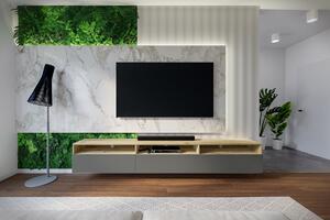 TV stolek Baros 40 s výklenky 270 cm závěsný/stojící - dub artisan / šedý mat