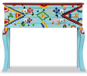 Odkládací stolek, masivní mangovník, ručně malovaný, modrý