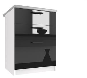 Kuchyňská skříňka Belini spodní se zásuvkami 60 cm černý lesk s pracovní deskou INF SDSZ60/1/WT/B/0/B1