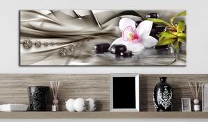 Obraz - Zenová kompozice: orchidej, bambus a kameny 120x40