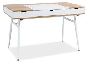 Bílý psací stůl s deskou v dekoru dub B-151