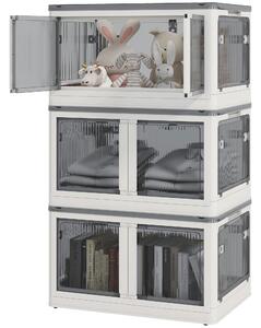 HOMCOM Plastová Sada Úložných Boxů 3 ks s Kolíky Skládací Bins Úložný Organizátor pro Hračky, Oblečení, Knihy Bílá, 60cm x 42cm x 34cm | Aosom
