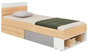 Mládežnická postel 90x200 Pixel 14 - Dub piškotový/Bílý lux/šedý