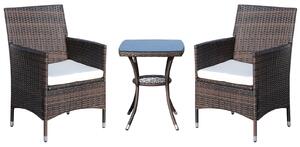 Outsunny Poly Rattan Zahradní Nábytek Set, Zahradní Lounge Balkonový Nábytek pro 2 Osoby, 3-Dílná Sedací Souprava, 2 Křesla, Stůl, Polstrování, Zahrad