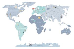 Pastelowe Love Samolepka na zeď Mapa světa Blue S