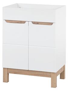 COMAD Stojatá skříňka s umyvadlem - BALI 820 white, šířka 60 cm, matná bílá/lesklá bílá/dub votan