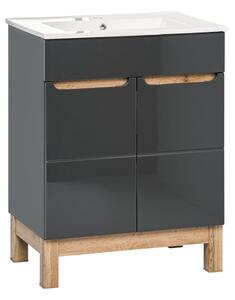 COMAD Stojatá skříňka s umyvadlem - BALI 820 grey, šířka 60 cm, grafit/lesklý grafit/dub votan