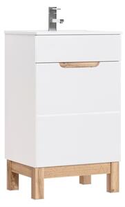 COMAD Stojatá skříňka s umyvadlem - BALI 824 white, šířka 50 cm, matná bílá/lesklá bílá/dub votan