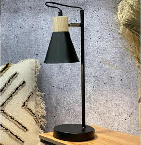 Kovová stolní lampa s dřevěným podstavcem Solano černá, 14 x 47 cm