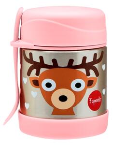 3 Sprouts Stainless Steel Termoska na jídlo + vidlička Deer Pink