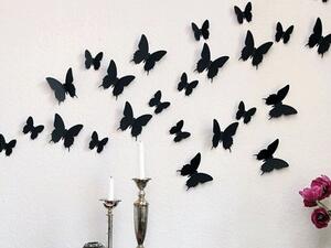 3D dekorace motýli černá 12 ks šíře 6 x 10 cm, šíře 6 x 5 cm