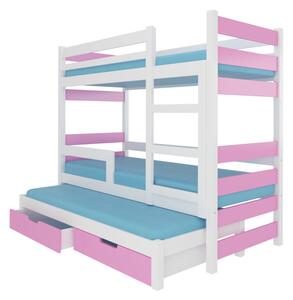 Dětská patrová postel KARLO, 180x75, bílá/růžová
