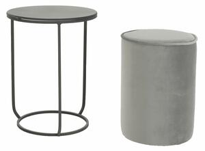 Set stolek a taburet LEILA, šedá Velvet látka/tmavě šedá